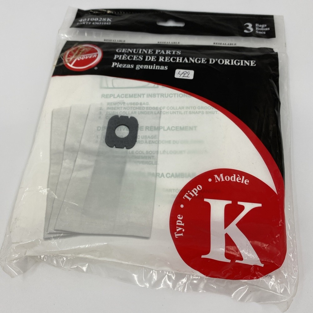 Hoover Type K Spirit OEM Vacuum Cleaner Bags Encore Canister 4010028K NIP